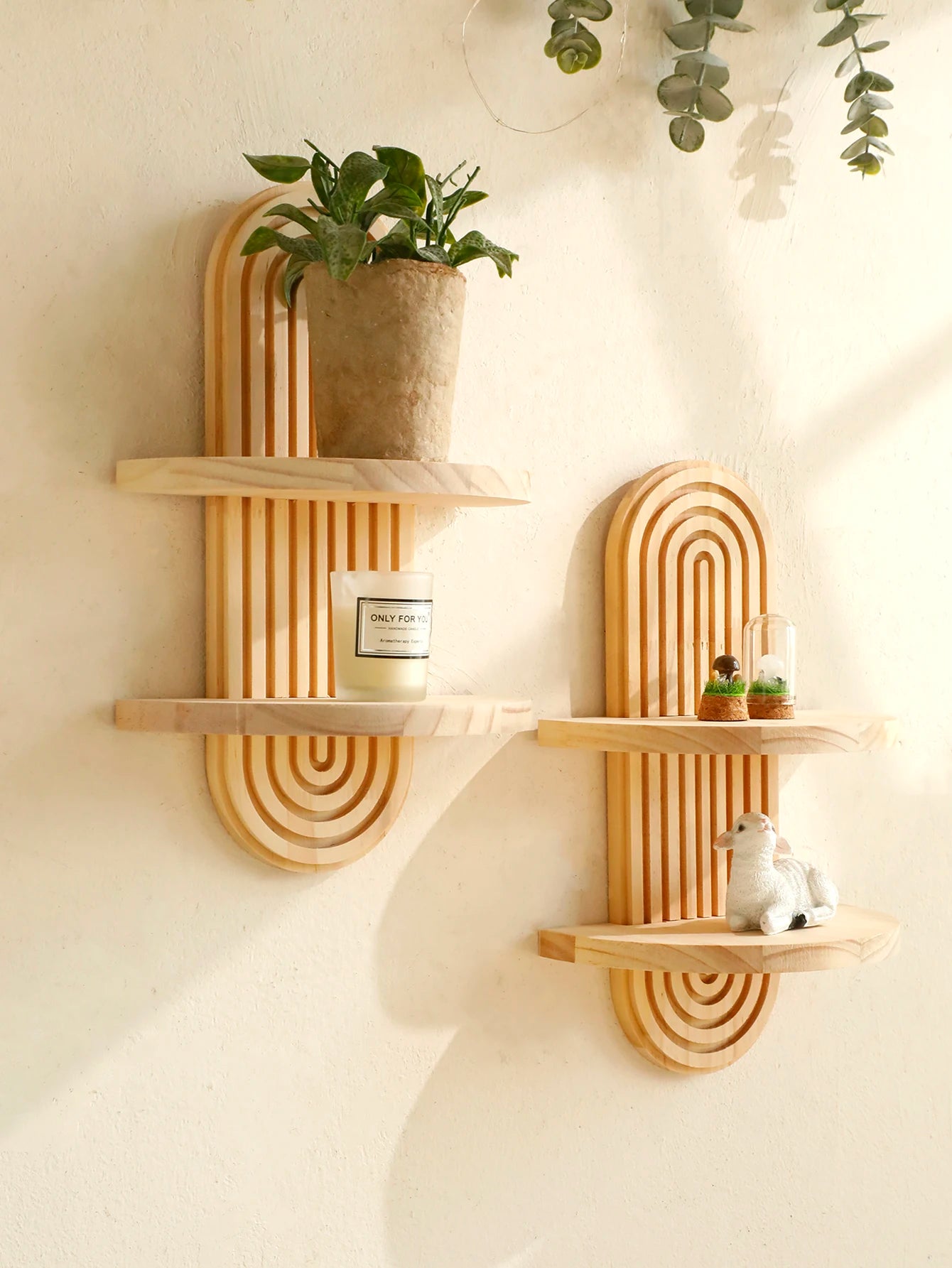 1Pc Boho Style Wooden Wall Shelves