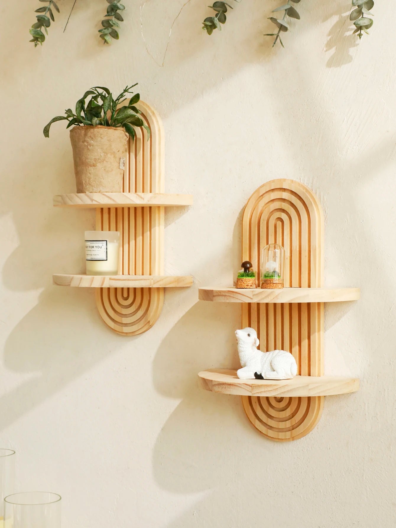 1Pc Boho Style Wooden Wall Shelves