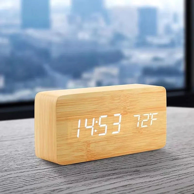 Sleek Wood Temp Clock