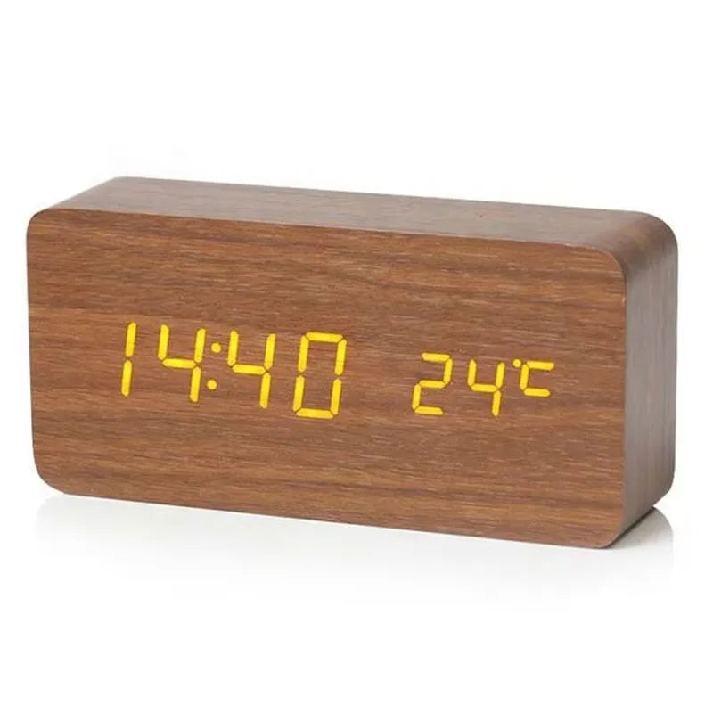 Sleek Wood Temp Clock