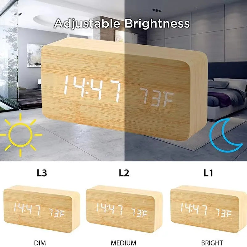 Sleek Wood Temp Clock